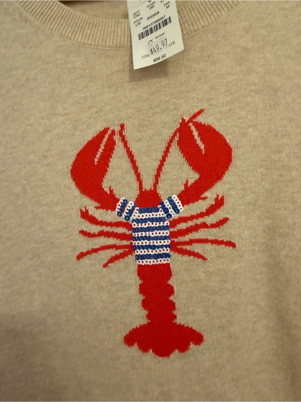 NWT J.Crew Lobster Teddie Knit Sweater Medium - Picture 4 of 4